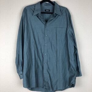 Hugo Boss Blue Plaid Button Down Mens Shirt 17 1/2 Casual Long Sleeve